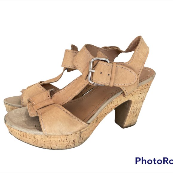 Franco Sarto Leather and Cork Platform Heels Sandals - Tan - Picture 2 of 4